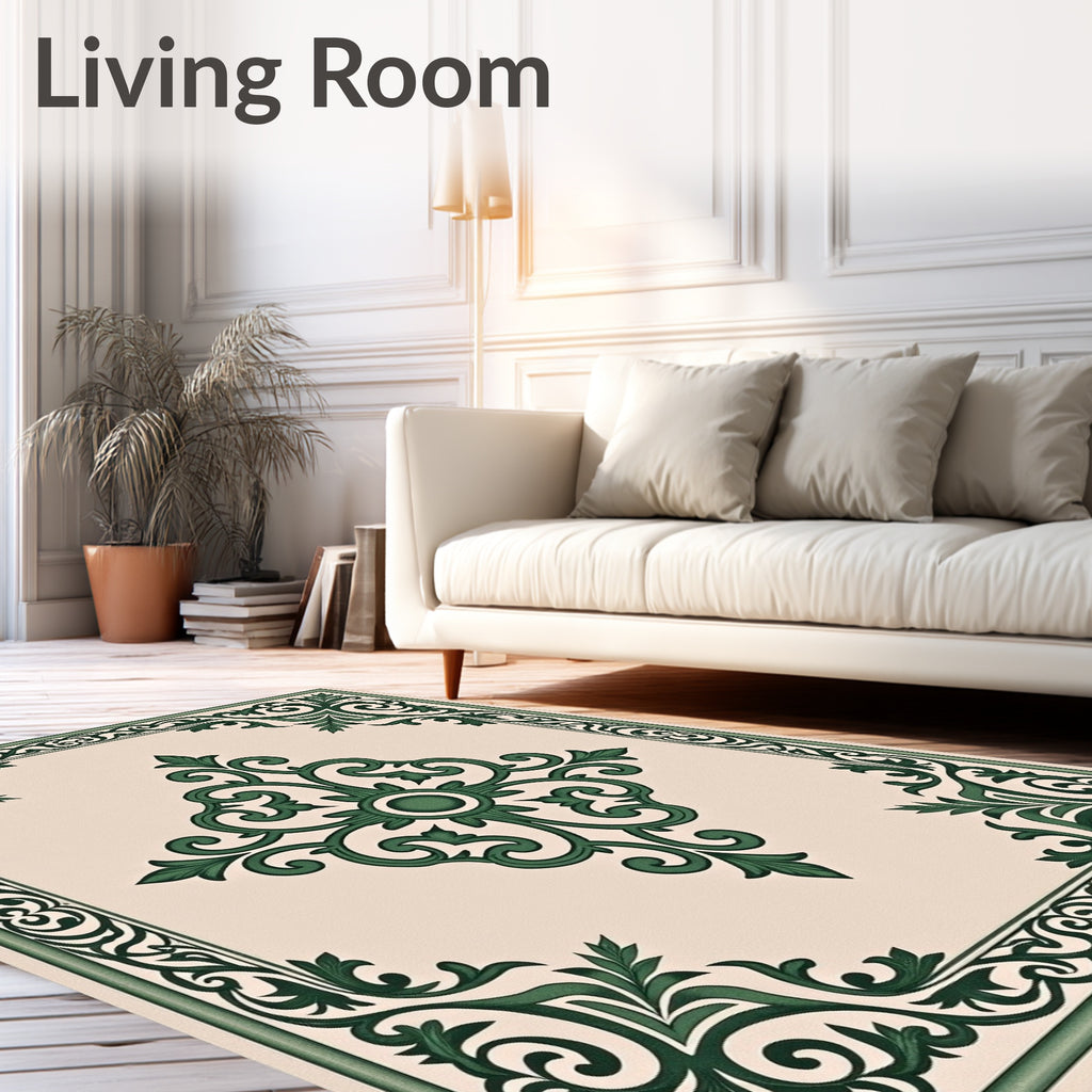 Elegant Swirl Green Floral Pattern Rug
