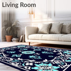 Aqua Floral Vines Mandala Pattern Rug