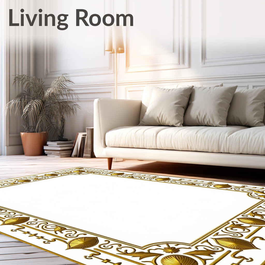 Ornate Golden Scroll and Leaf Border Rug