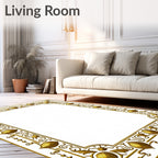 Ornate Golden Scroll and Leaf Border Rug