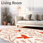 Vibrant Red Birds and Branches Pattern Rug