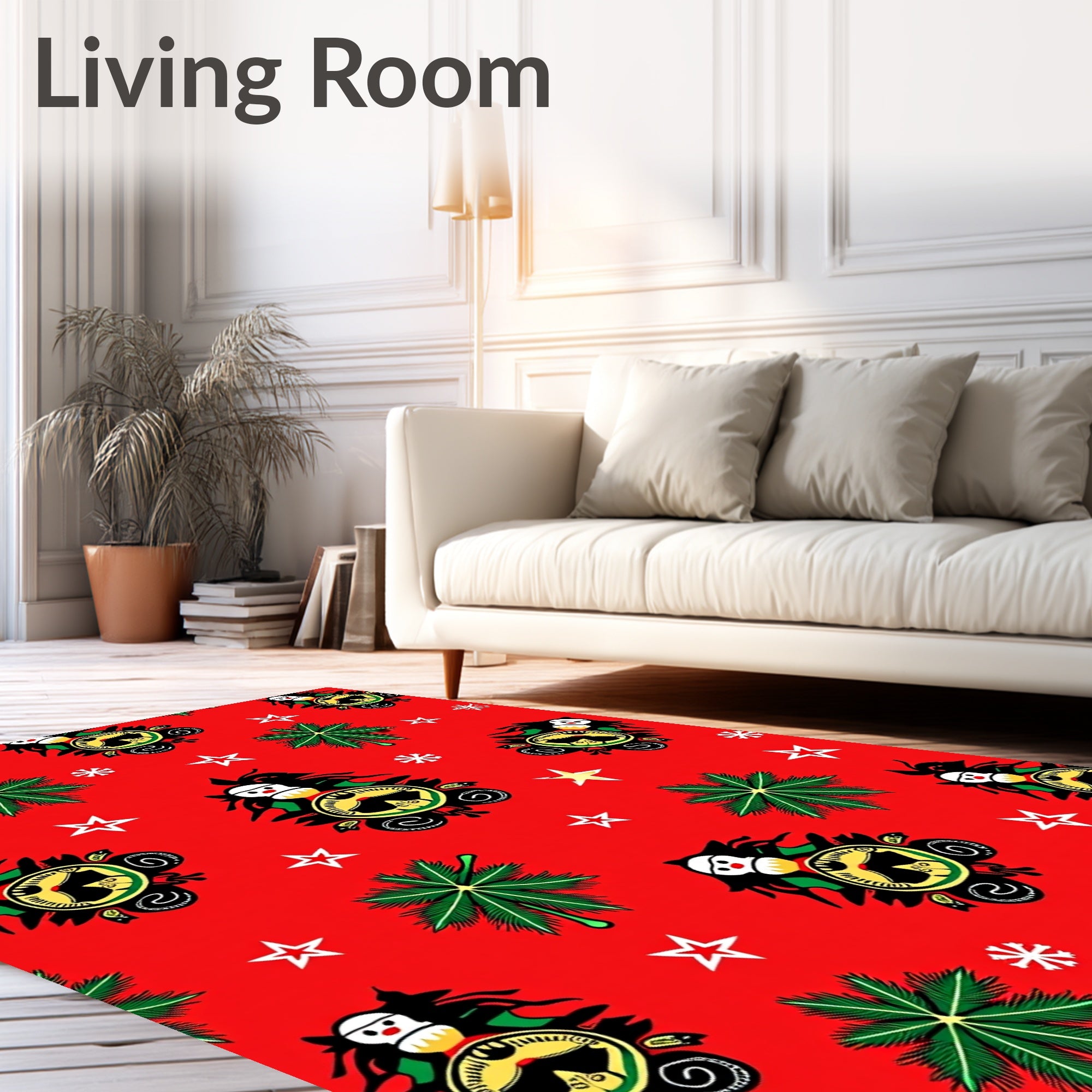 Red Festive Santa And Stars Rug