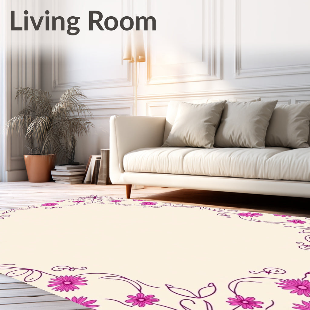 Floral Vine Border with Pink Accents Rug