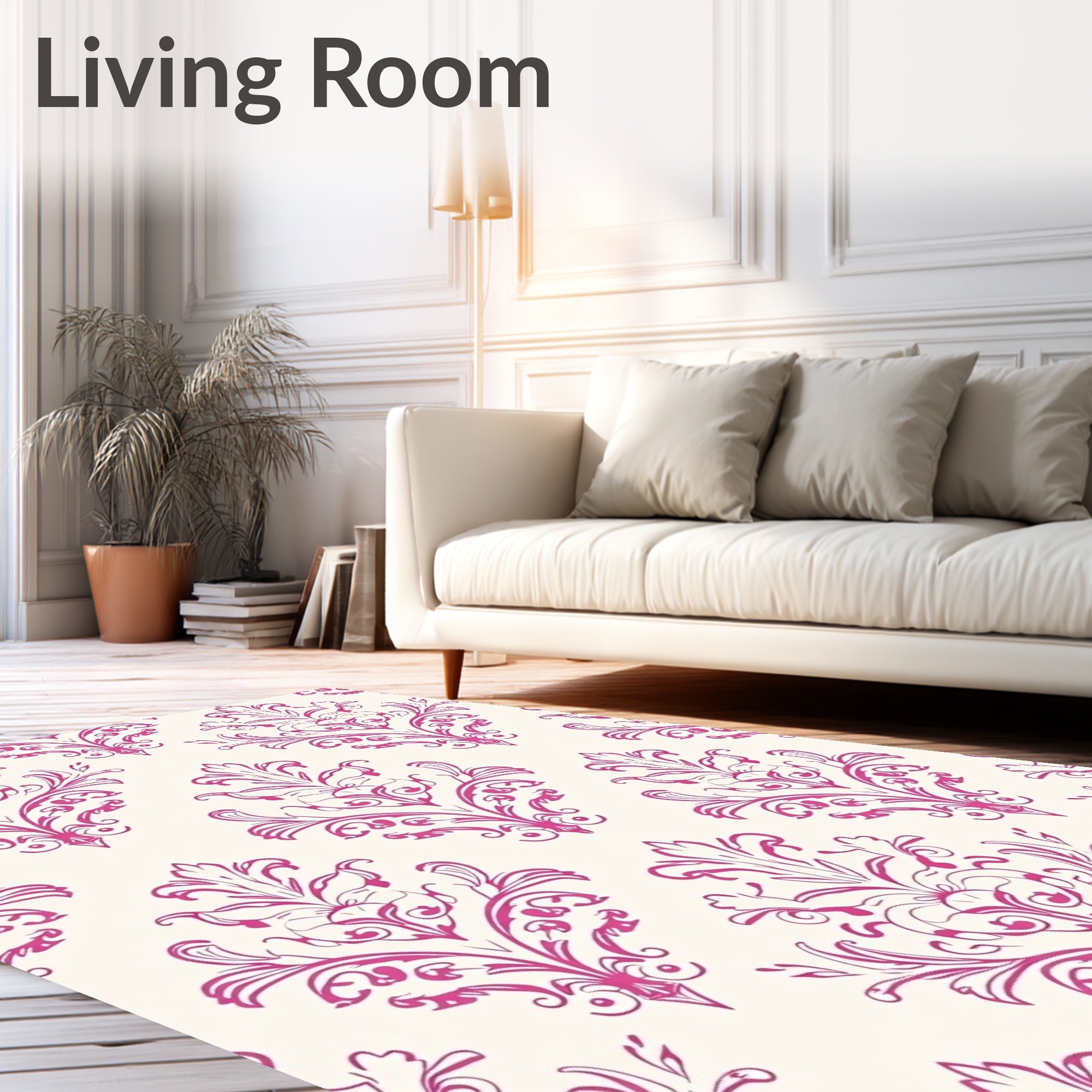 Elegant Pink Floral Damask Pattern Rug