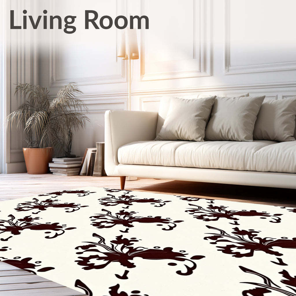 Dark Floral Scroll Pattern Rug