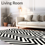 Bold Black White Geometric Maze Rug