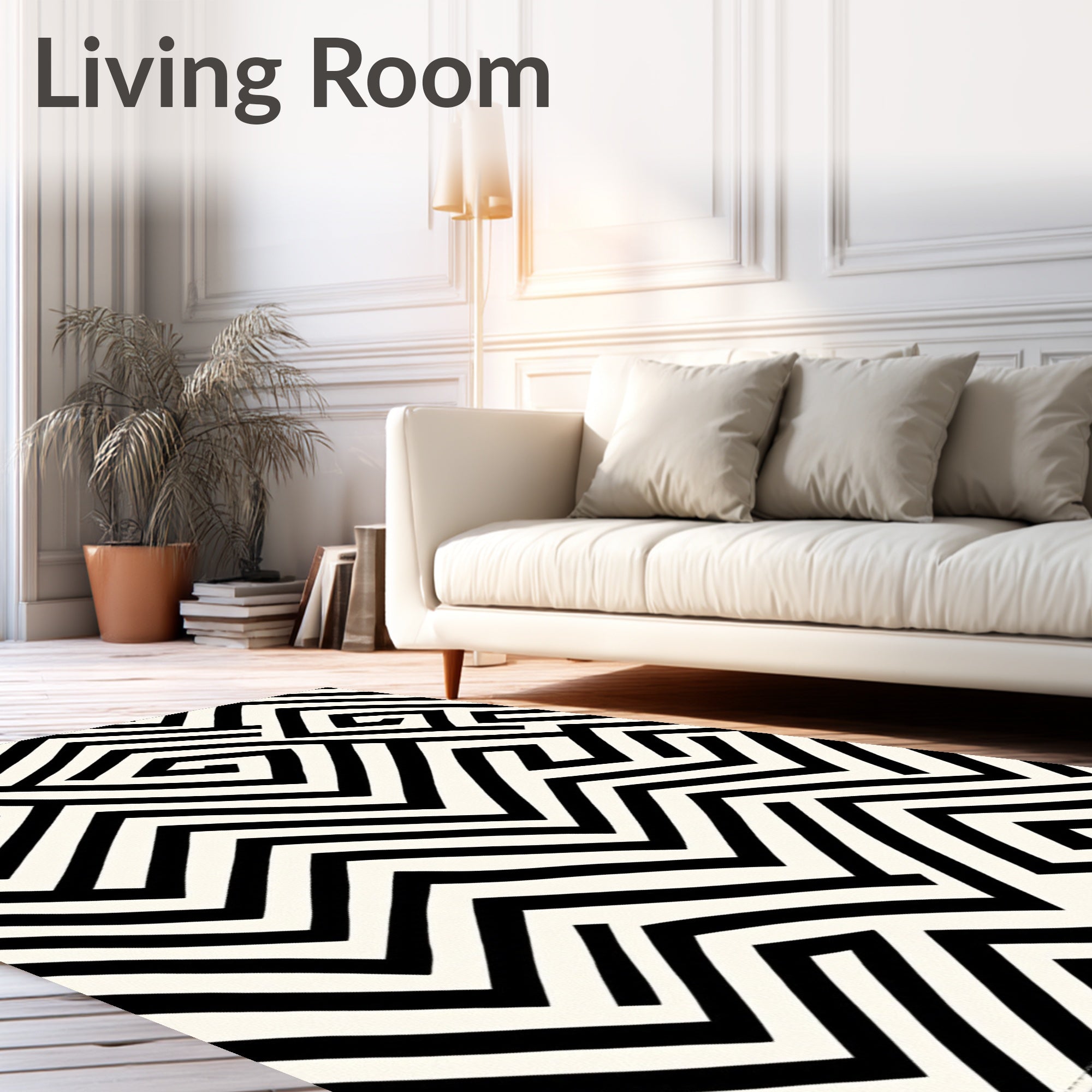 Bold Black White Geometric Maze Rug