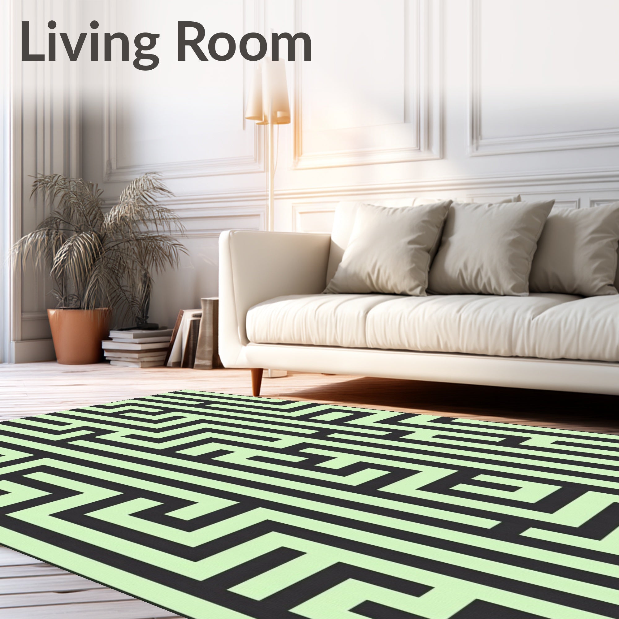 Light Green Dark Maze Pattern Rug