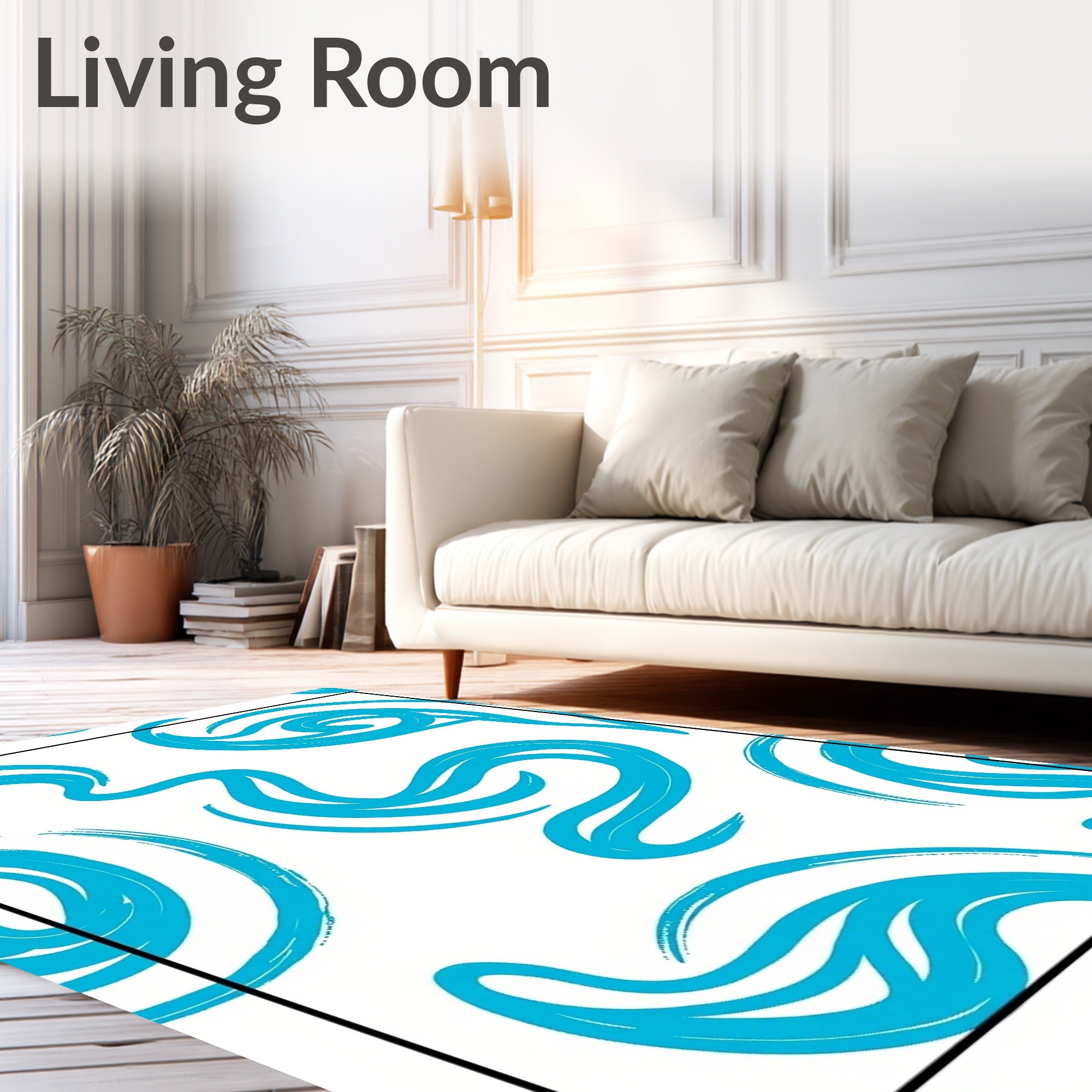 Abstract Aqua Swirl Pattern Rug