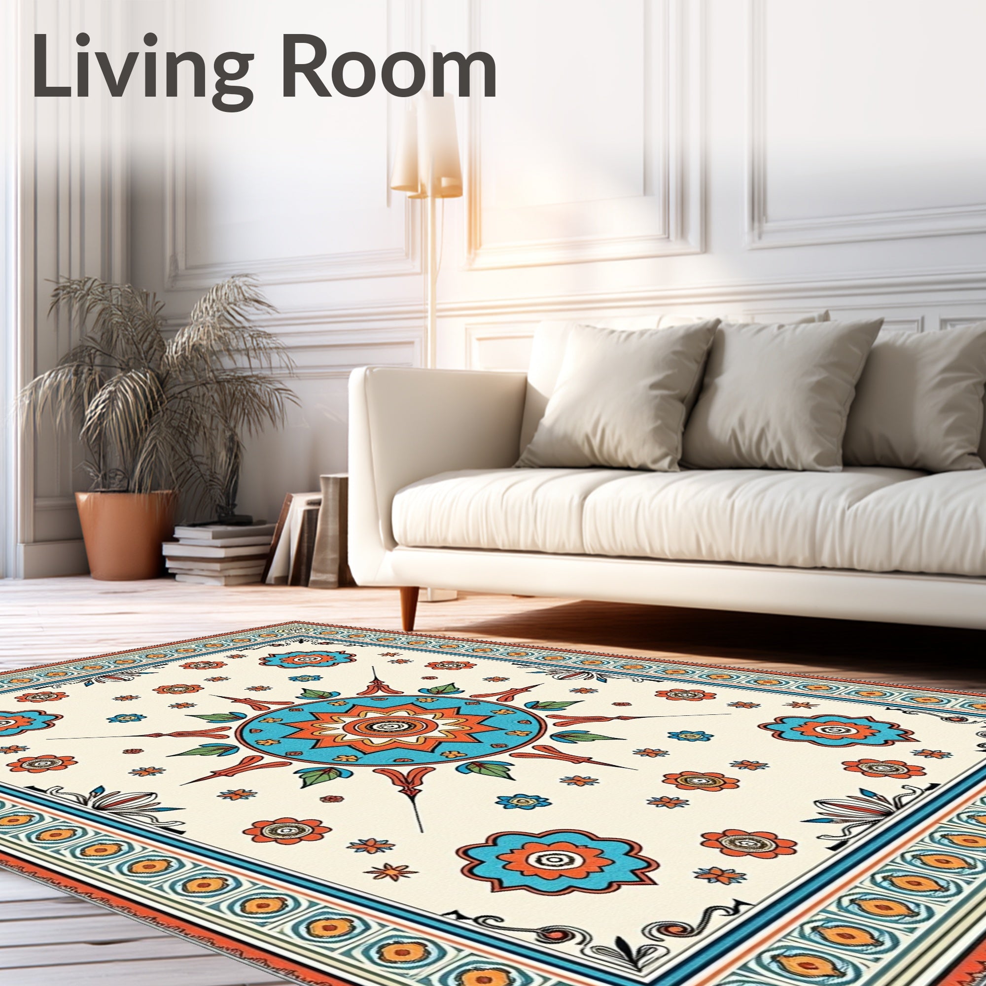 Whimsical Floral Starburst Pattern Rug