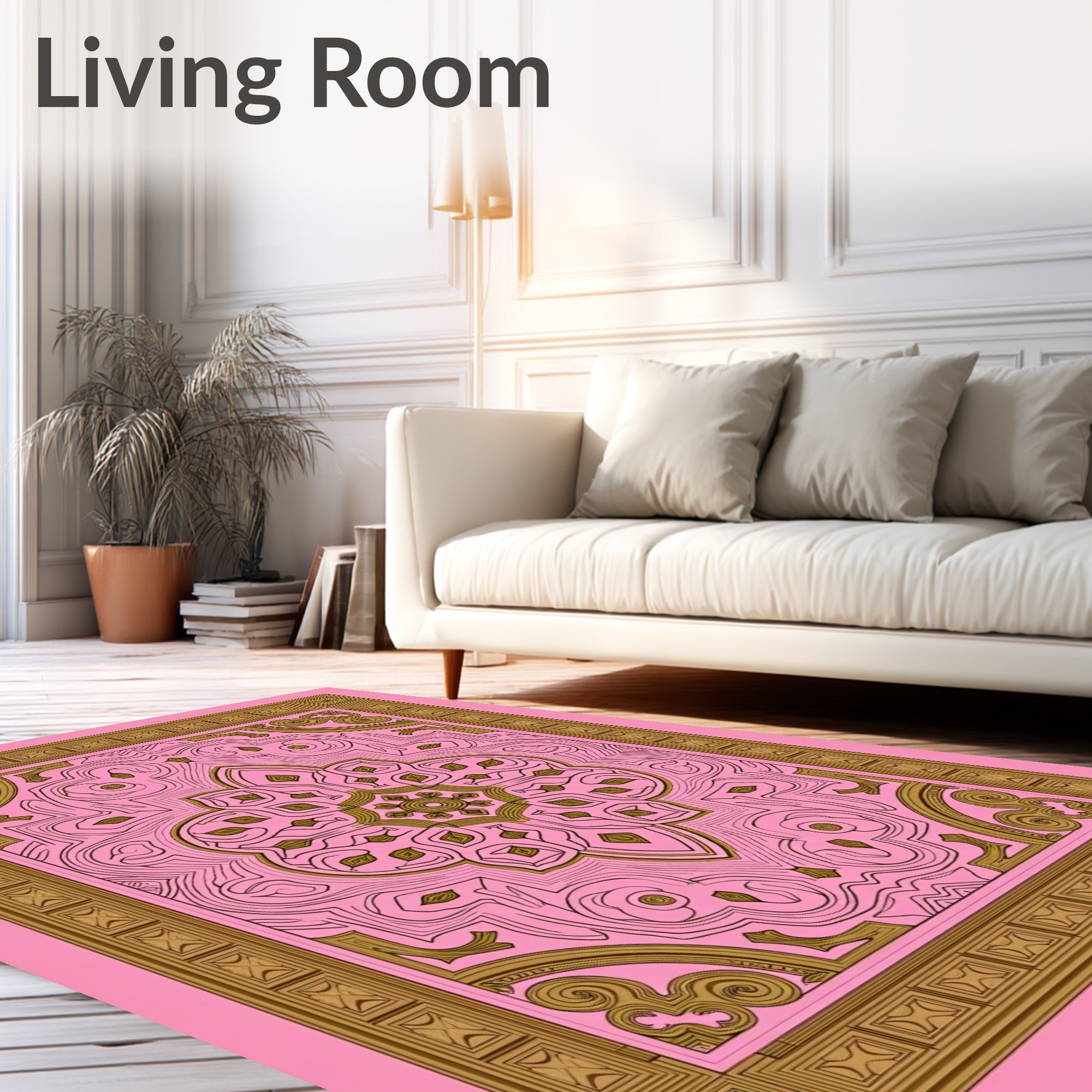 Art Deco Pink Gold Intricate Pattern Rug
