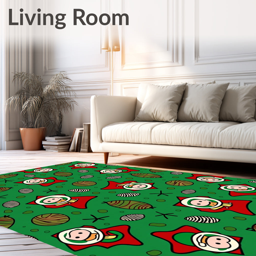 Whimsical Red Star Folk Characters Rug
