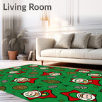 Whimsical Red Star Folk Characters Rug