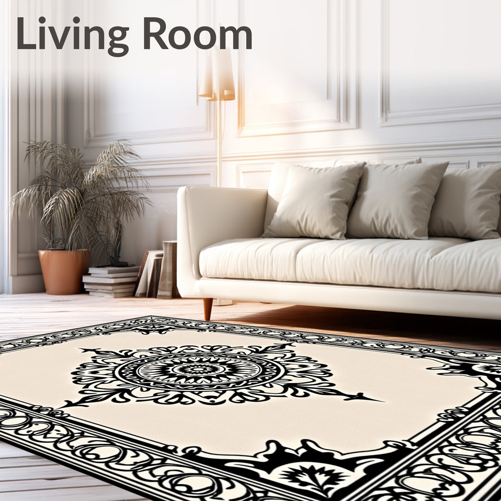 Classic Black Cream Ornate Medallion Rug