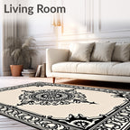 Classic Black Cream Ornate Medallion Rug