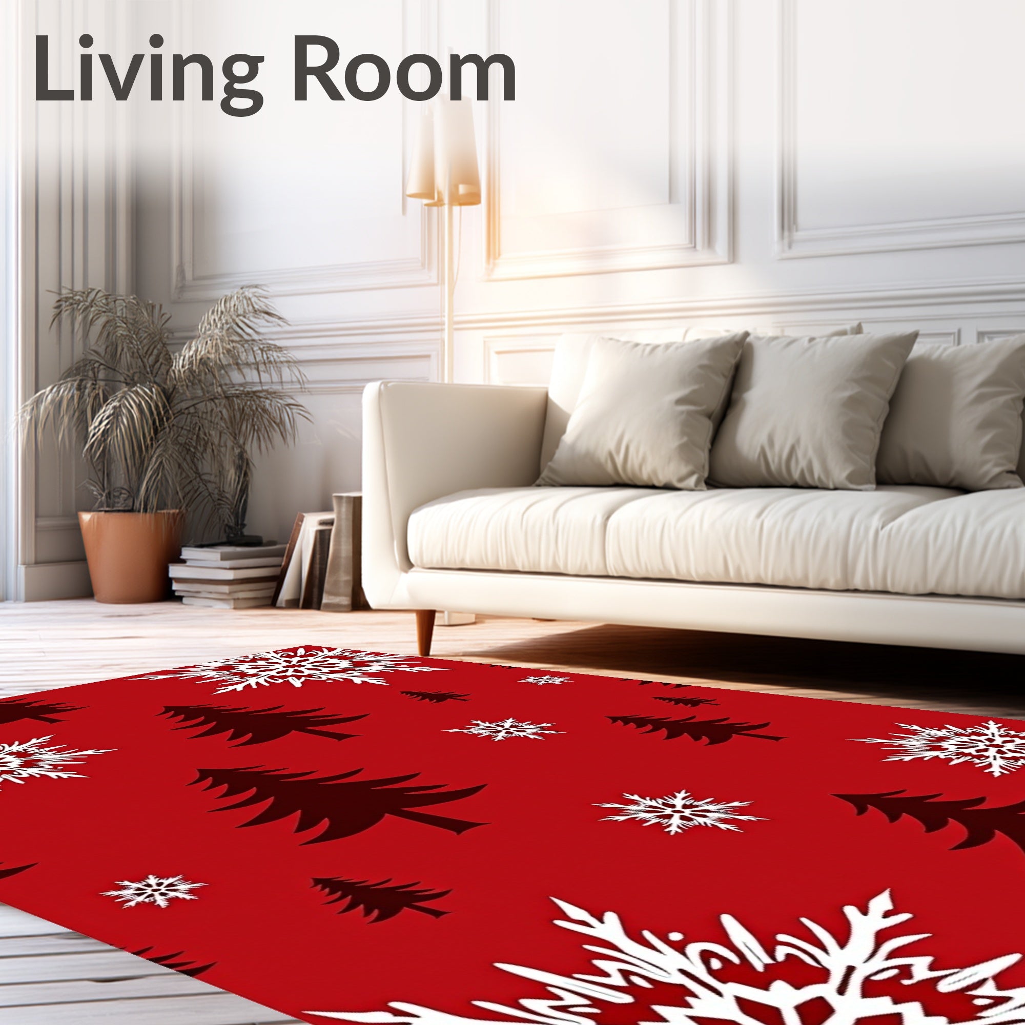 Red White Christmas Trees Snowflakes Holiday Rug