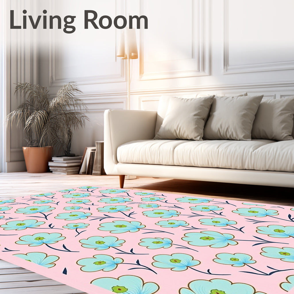 Pastel Blue Floral Bloom Rug