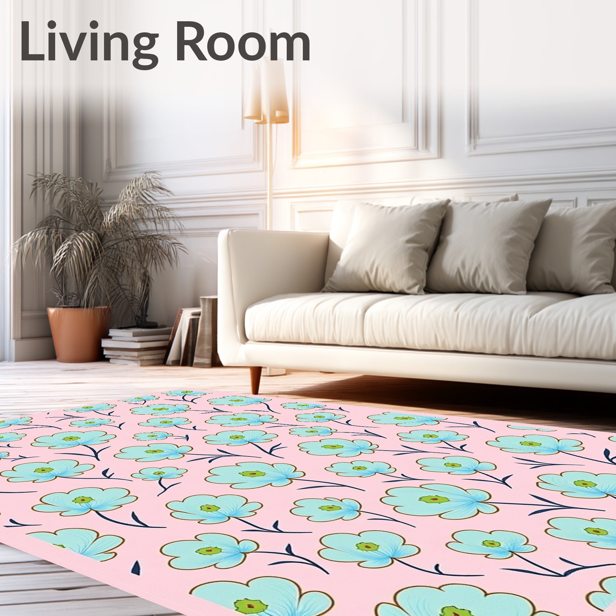 Pastel Blue Floral Bloom Rug