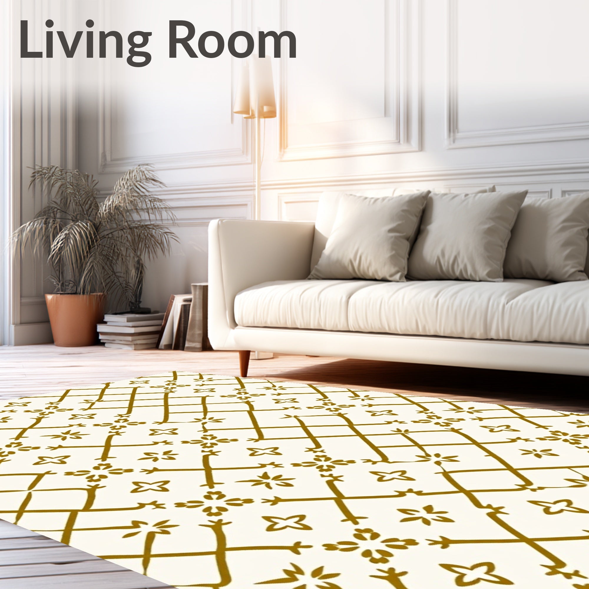 Golden Quatrefoil Lattice Pattern Rug