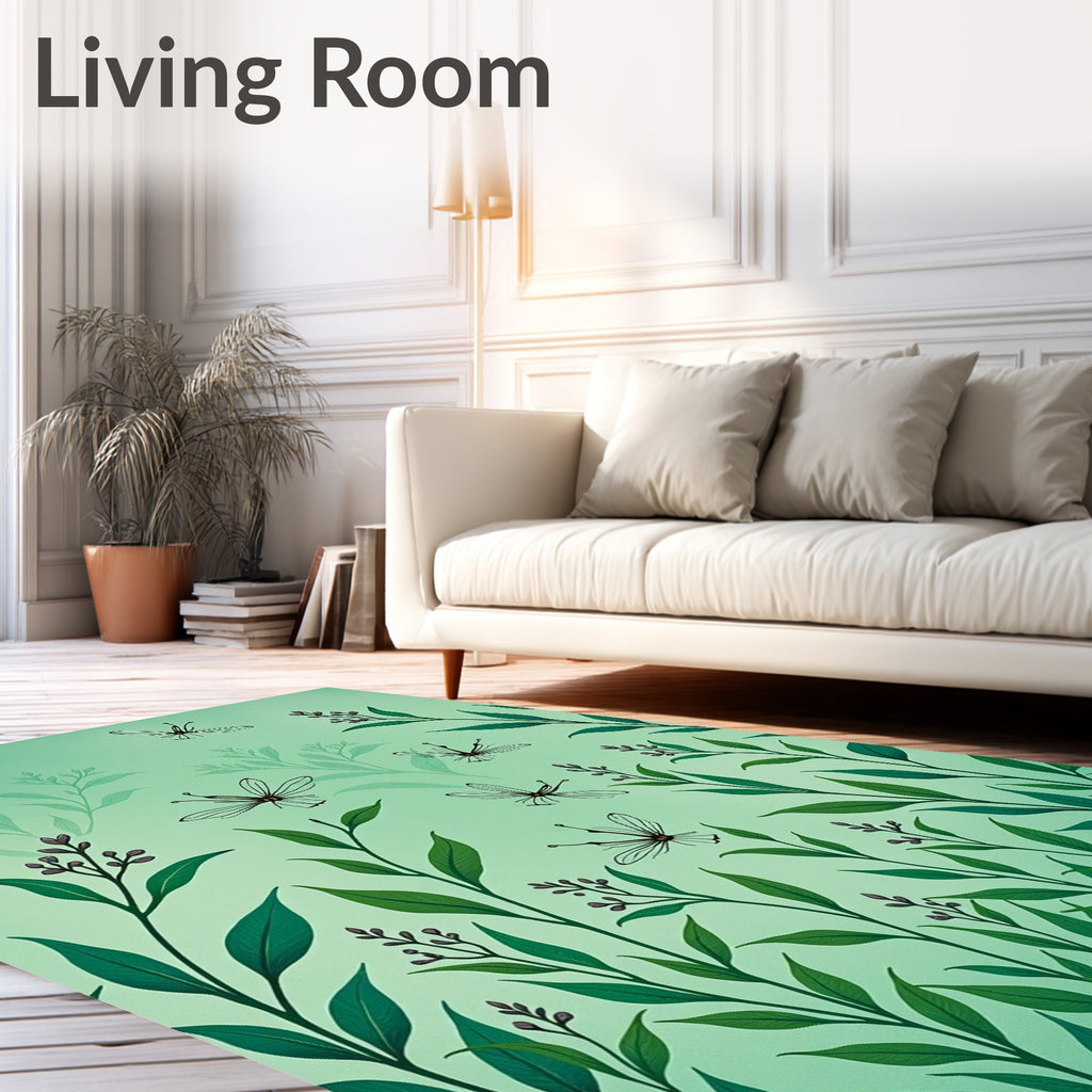 Whimsical Dragonfly Botanical Pattern Rug