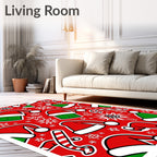 Red Festive Santa Hats Candy Canes Rug
