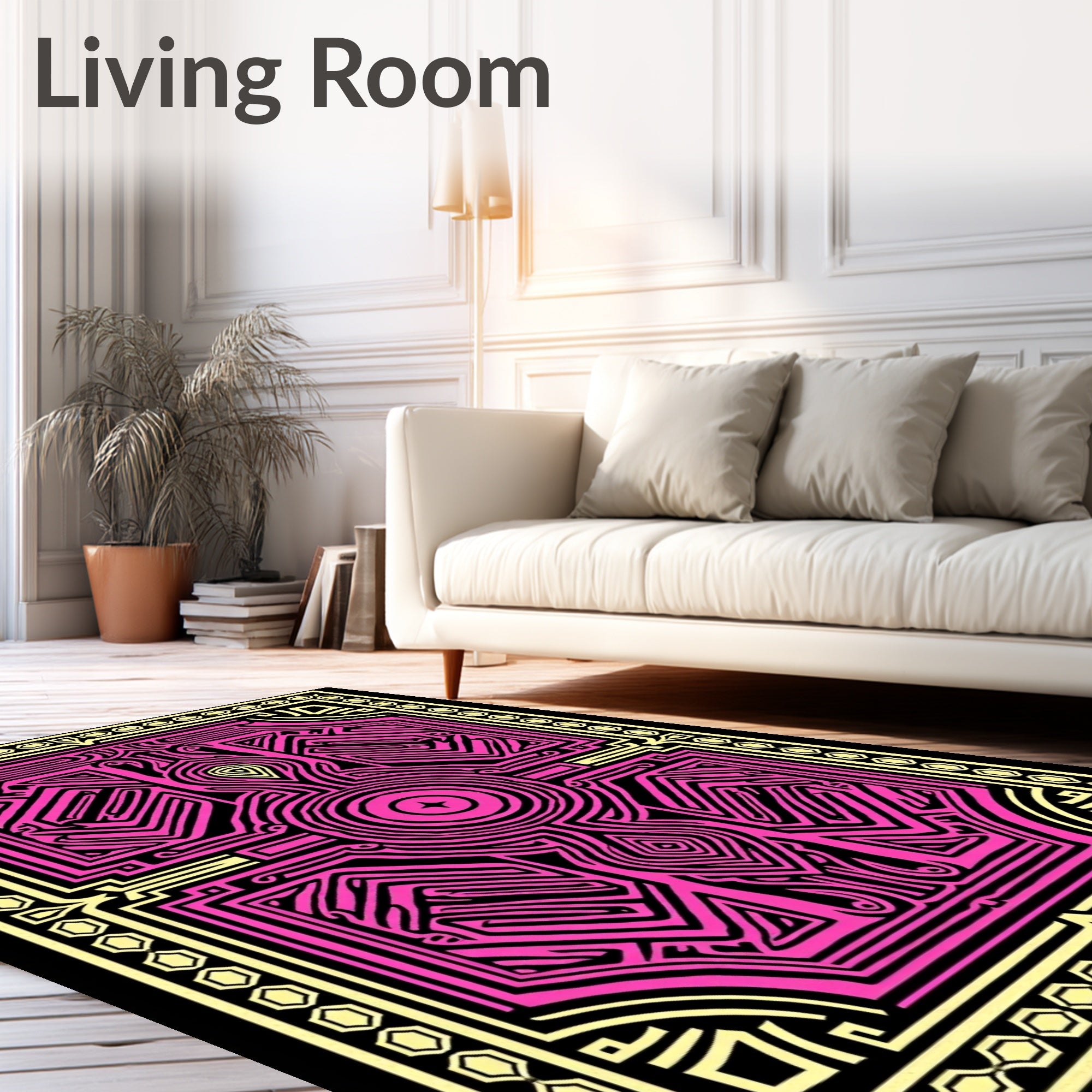 Vibrant Neon Pink Geometric Maze Rug