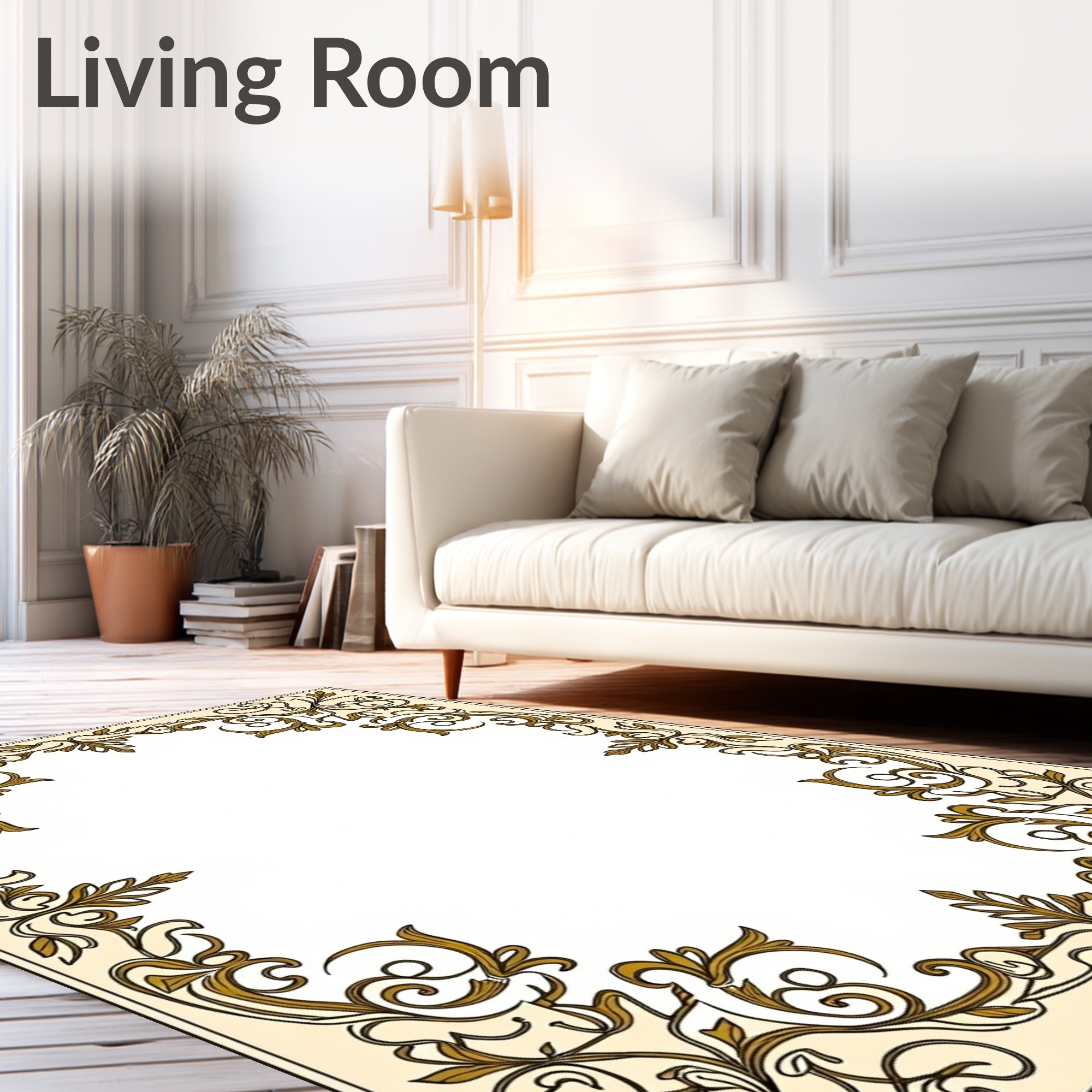 Classic Gold Floral Swirl Frame Rug