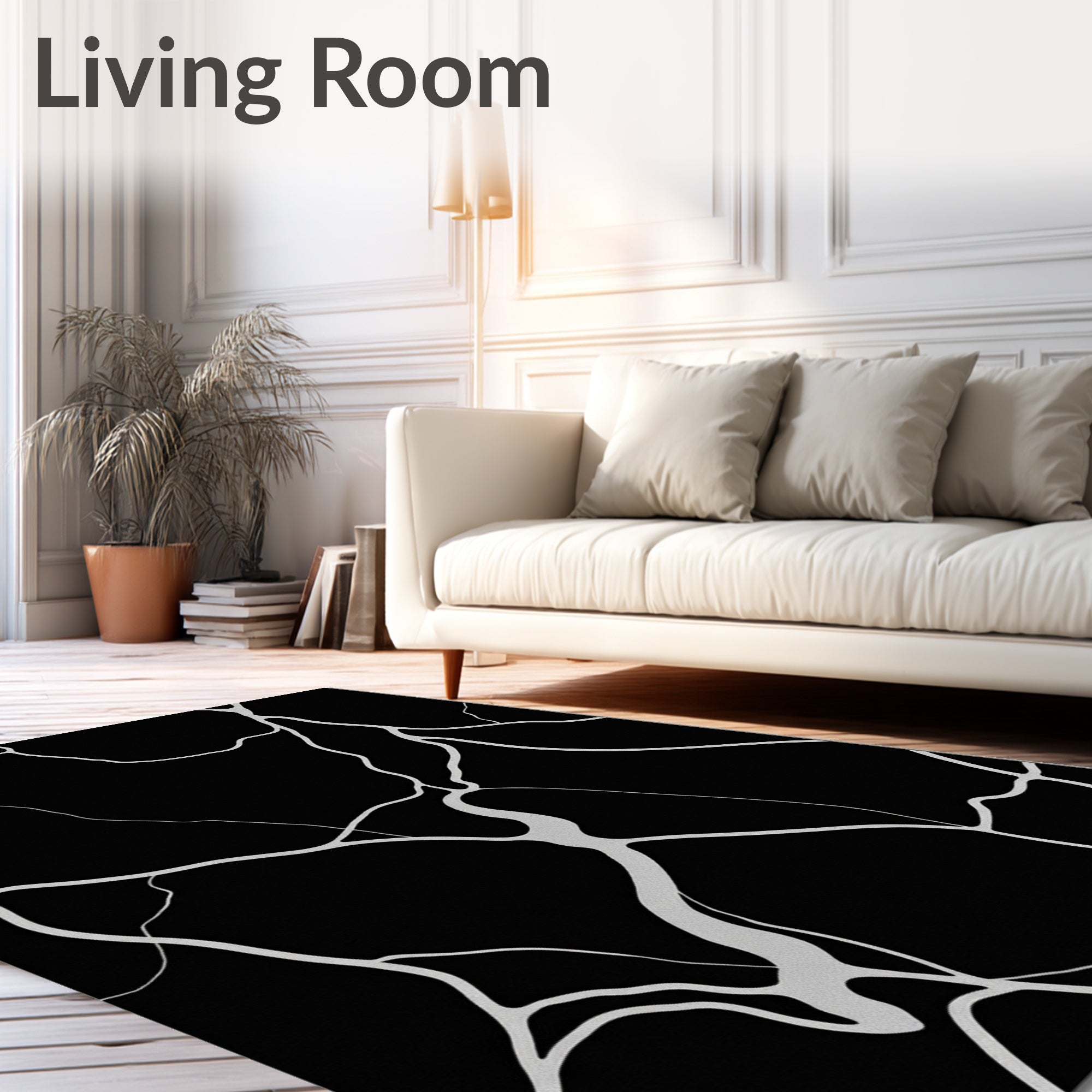 Abstract Black White Vein Rug