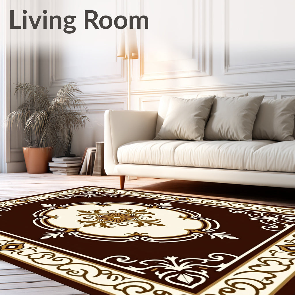 Ornate Floral Centerpiece With Border Rug