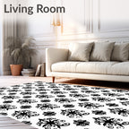 Black White Classic Floral Damask Rug