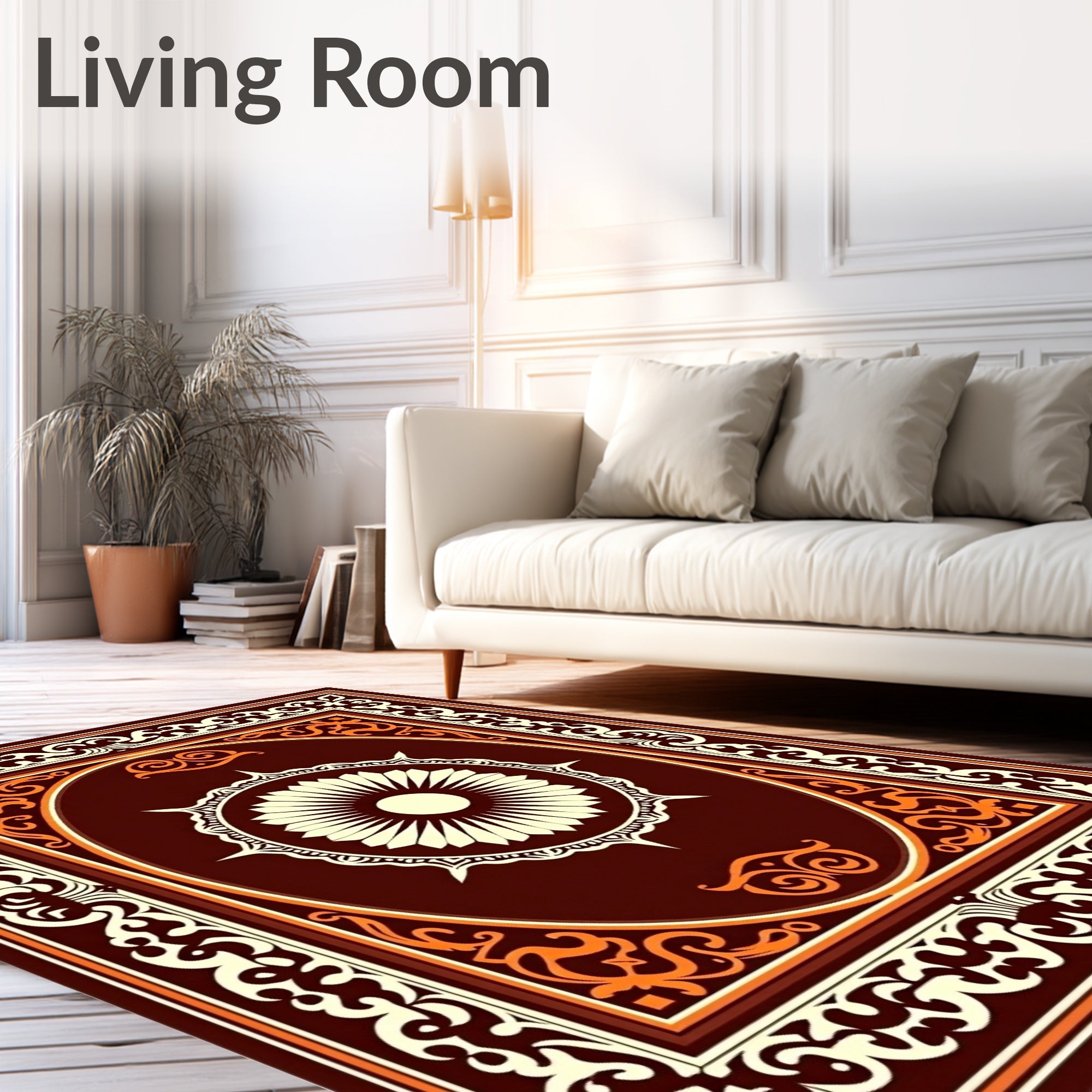 Floral Medallion Symmetrical Border Design Rug