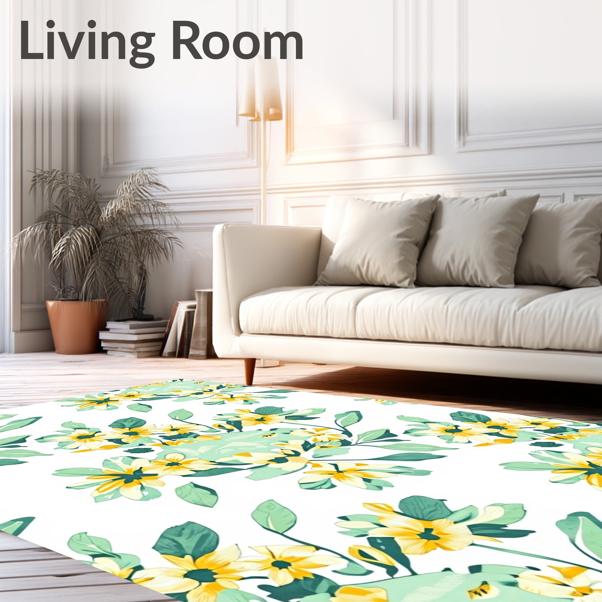 Yellow Daisy Floral Pattern Rug