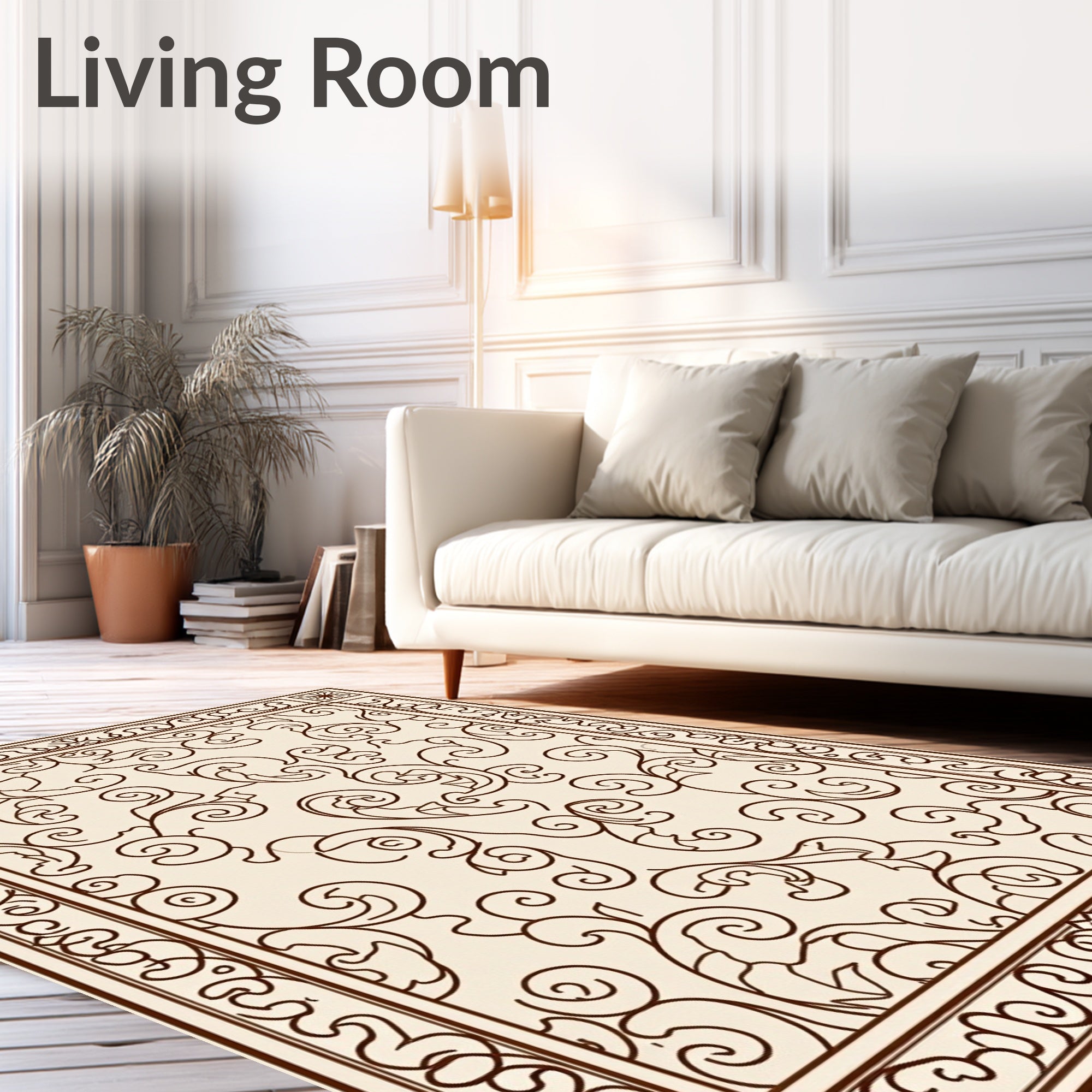Elegant Scrollwork Cream Brown Pattern Rug