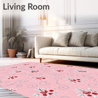 Pink Floral Swirl Line Art Rug