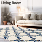 Elegant Blue Gray Floral Pattern Rug