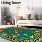 Orange and White Flower Bordered Design Rug