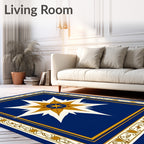 Golden Starburst On Royal Blue Border Rug