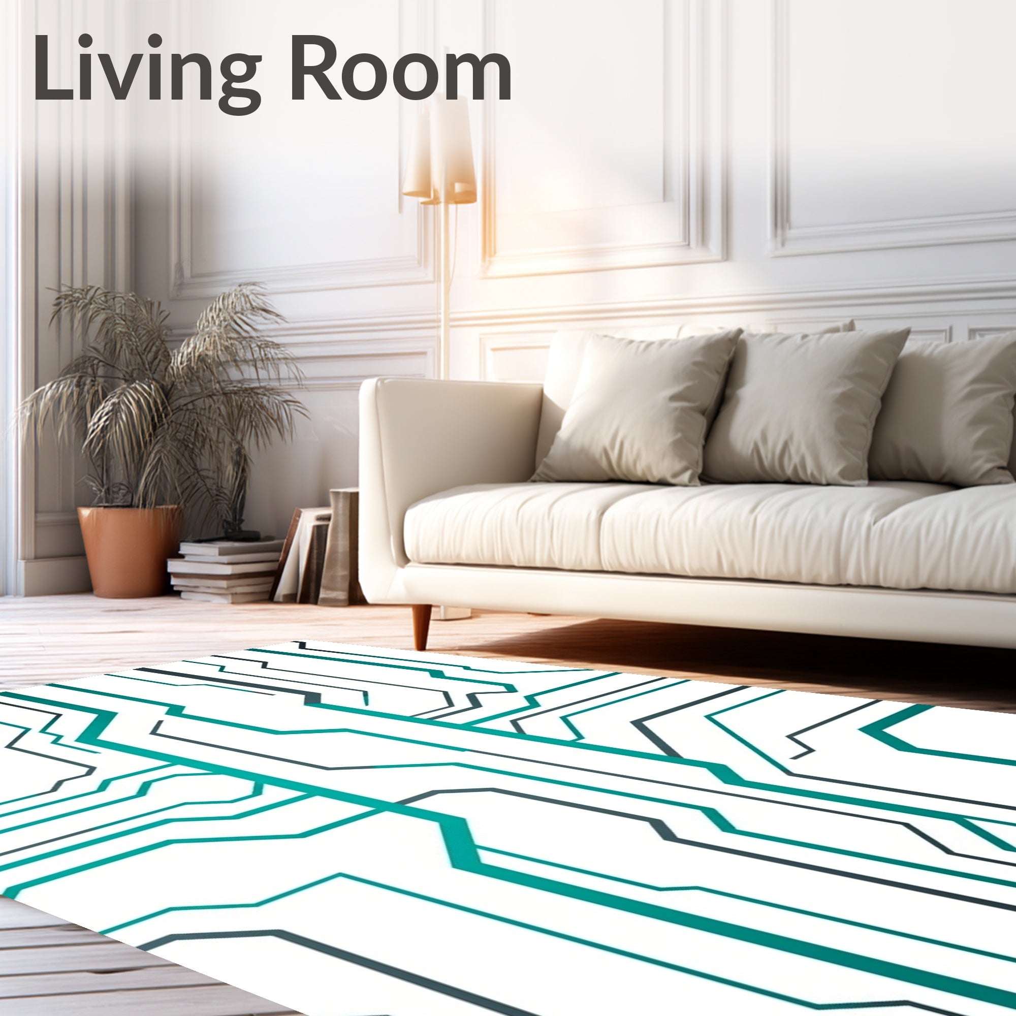 Circuit Board Patterned Teal Rug