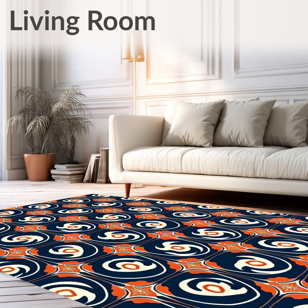 Orange White Swirl Modern Geometric Pattern Rug