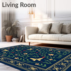 Elegant Floral Butterfly Patterned Rug