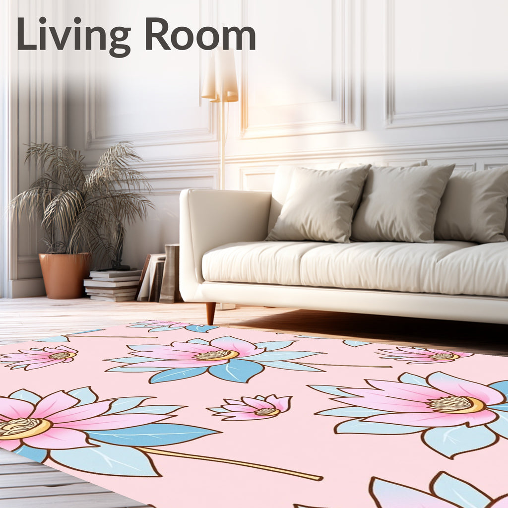 Pink Blue Floral Pattern Rug