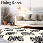 Black White Floral Ornament Rug