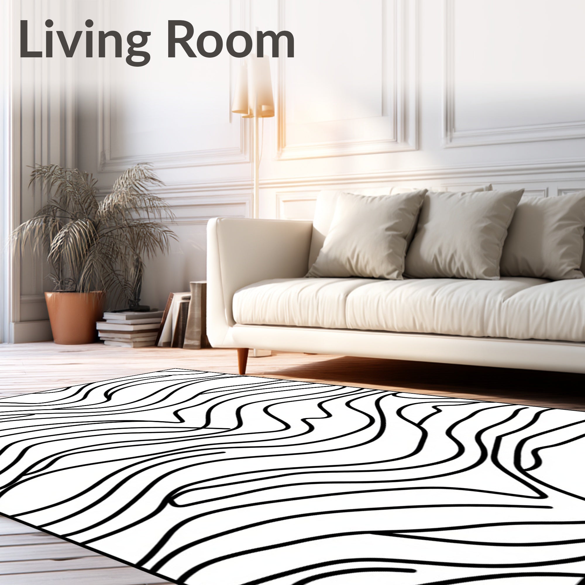 Abstract Black Organic Lines Rug