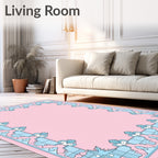 Soft Pink Blue Floral Border Rug