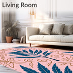 Elegant Blue Gold Fern Pattern Rug