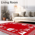 Festive Red Winter Wonderland Scene Rug