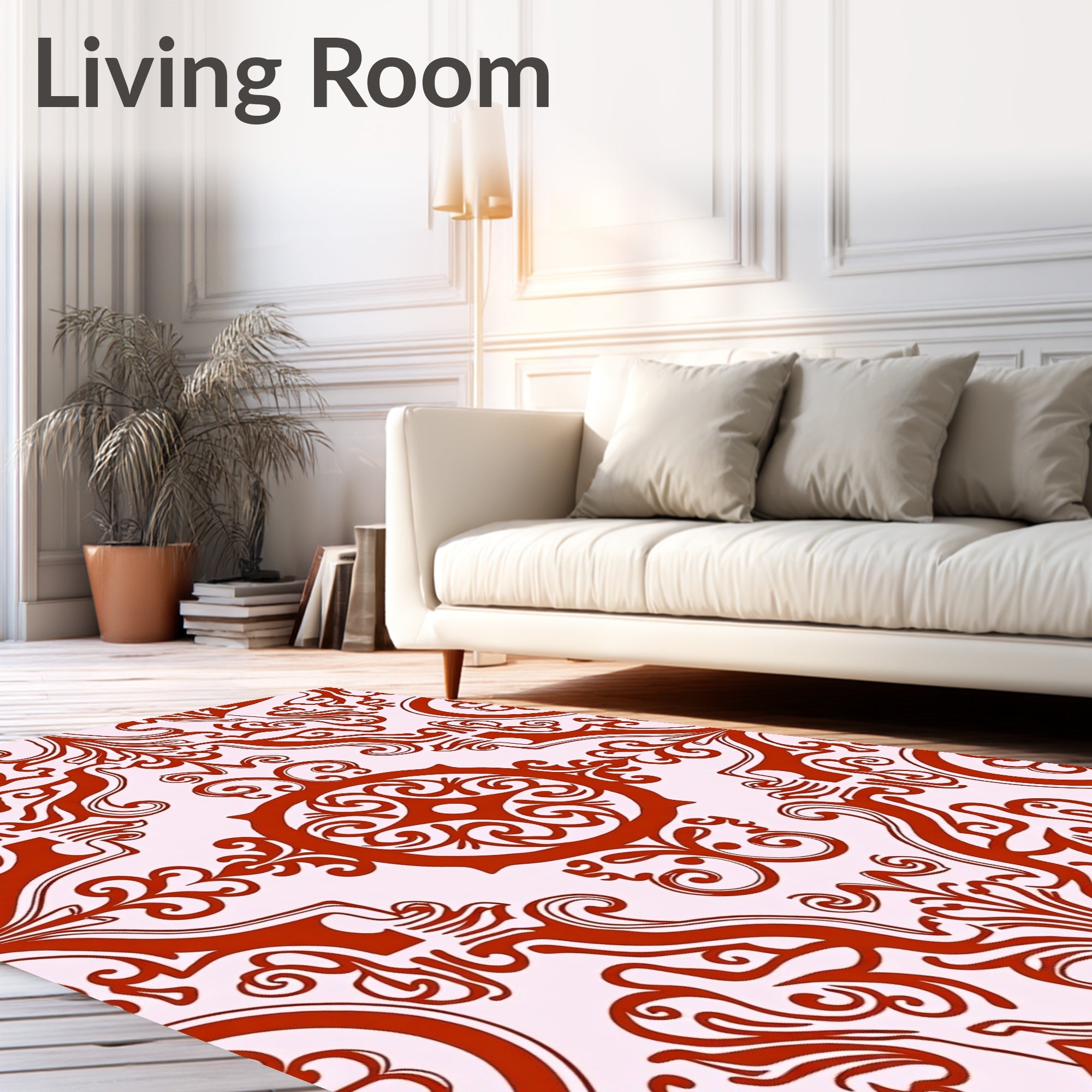 Elegant Red Floral Damask Pattern Rug