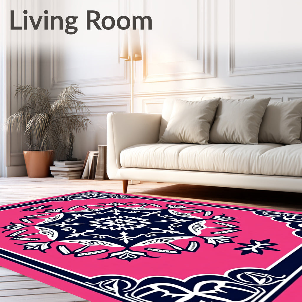 Floral Medallion Pink Navy Rug
