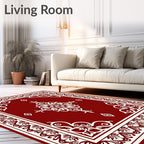 Elegant Red White Floral Border Design Rug