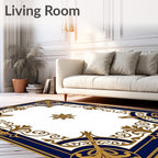 Regal Gold Deep Blue Floral Frame Rug